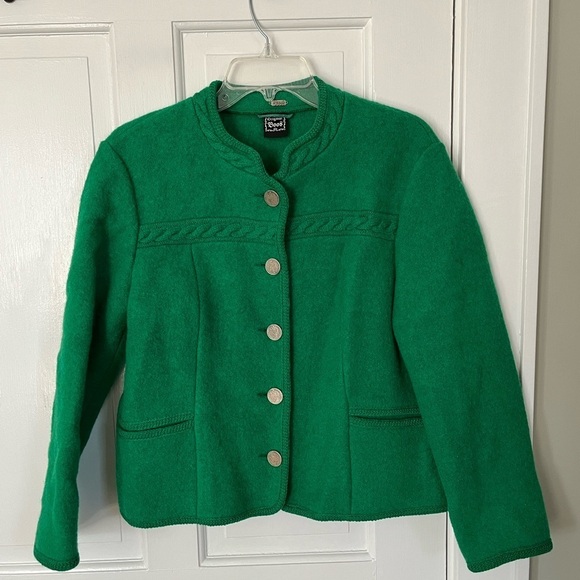 Original Boos 100% New Wool Kelly Green Button Up Cardigan Jacket Euro 42 US 8 - Picture 1 of 15